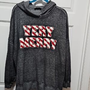 Lane Bryant Charcoal Hoodie with Festive Red and White Design